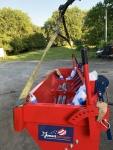 amerispreader gravity spreader being lifted using 3000 lb strap 