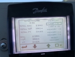 Stratos DMT asphalt distributor computer monitor display board showing results of spraying, file name dms-2000-11