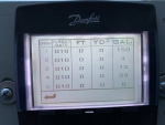 Stratos DMT asphalt distributor computer monitor display board showing data from last 10 applications, file name dms-2000-12