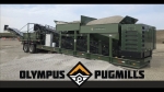 Olympus portable pugmill system shown here is a 2 bin with foldable bin extensions, onboard generator, 300tph pugmill mixer and hydraulically folding discharge conveyor